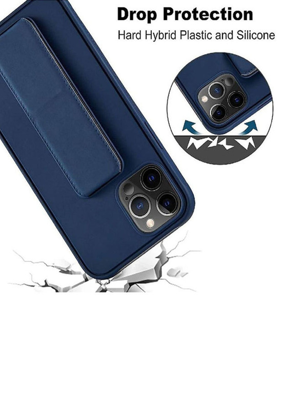 Apple iPhone 14 Pro Max Foldable Silicone Magnetic Finger Strap and Hand Grip Back Mobile Phone Case Cover, Blue