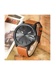 Curren Analog Watch for Men with Leather Band, Water Resistant, 8208, Brown-Black