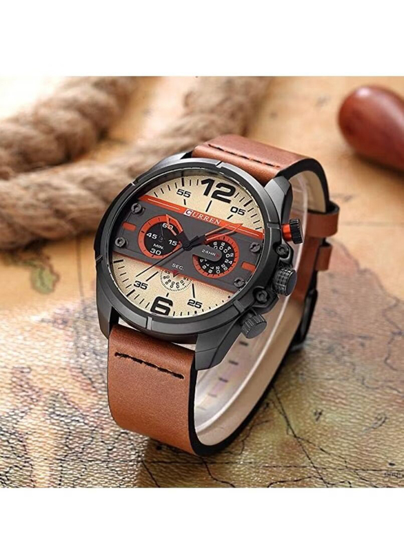 Curren Stylish Analog Watch for Men with Leather Band, Water Resistant, 8259, Brown-Multicolour
