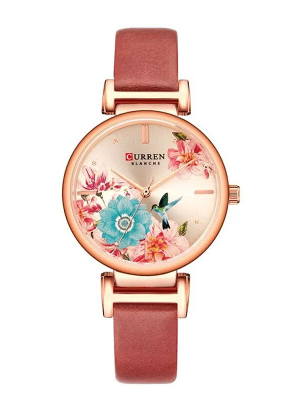 

Curren Analog Watch for Girls with Leather Band, C9053L-1, Red-Beige