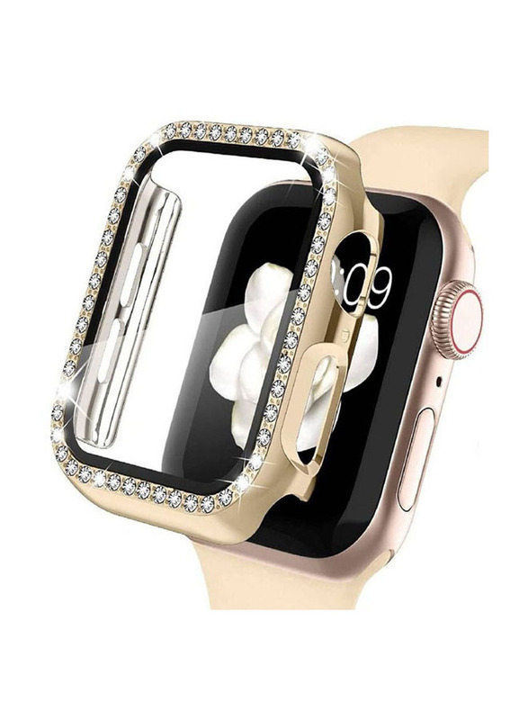 Diamond Watch Cover Guard with Shockproof Frame for Apple Watch 45mm, Gold