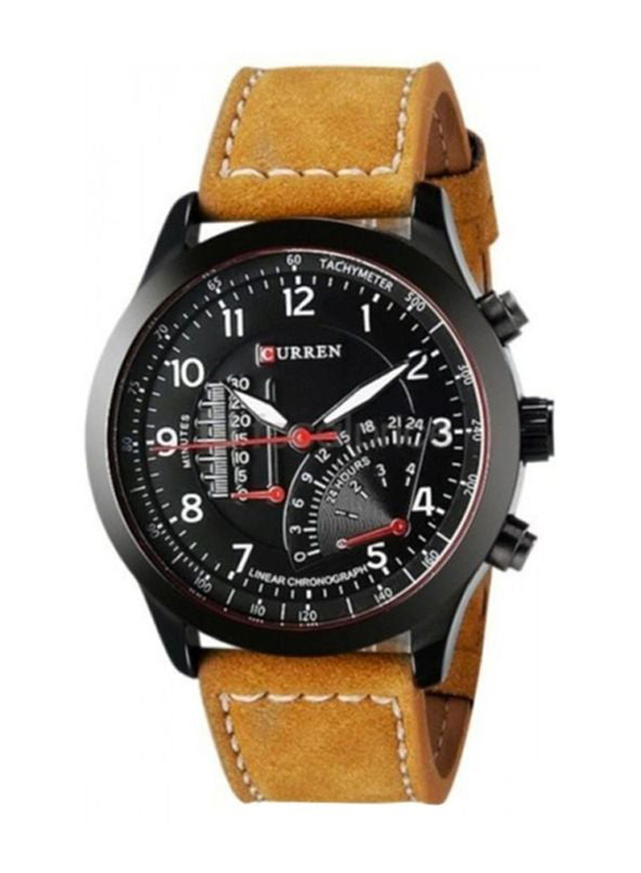 Curren Analog Wrist Watch for Men with Leather Band, 8152, Brown-Black