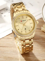 Curren Analog Wrist Watch for Girls with Stainless Steel Band, Water Resistant, C9010L-2, Gold