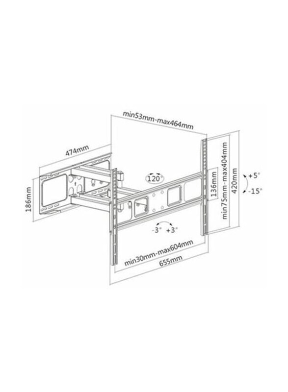 Articulating Full Motion TV Wall Mount for 37 to 70-inch TVs, Black