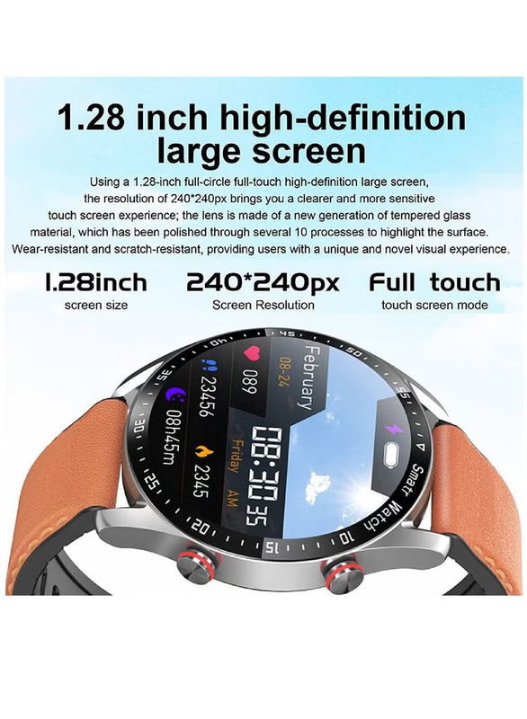 LW Bluetooth Voice Call HD Full Touching Screen Fitness Trackers with Smart Reminder Smartwatch, Brown/Silver