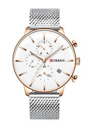 Curren Analog Watch for Men with Alloy Band, Water Resistant and Chronograph, J4060-1-KM, Silver-White