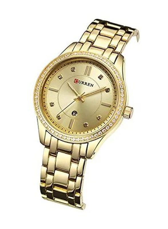 Curren Analog Watch for Women with Stainless Steel Band, Water Resistant, 9010, Gold