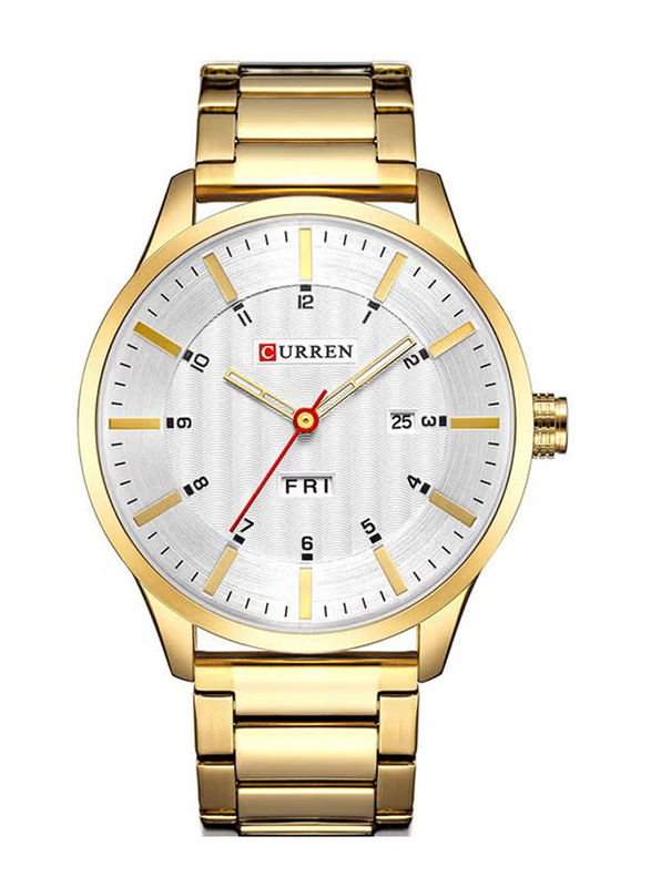 Curren Stylish Analog + Digital Wrist Watch for Men with Stainless Steel Band, Water Resistant, J3558WG-KM, Gold-Grey