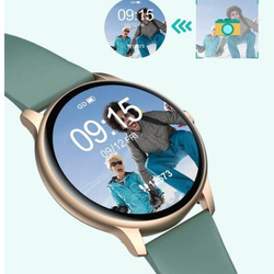 Round Full Touch Screen Bluetooth Smartwatch, Gold/Green