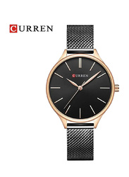 Curren Analog Quartz Watch for Women with Stainless Steel Band, Water Resistant, Black-Gold