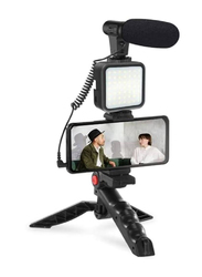 Smartphone & Camera Vlogging Studio Kits Video Shooting Photography Suit with Microphone LED Fill Light Mini Tripod Black