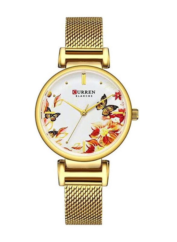 

Curren Analog Watch for Women with Alloy Band, Water Resistant, 9053, Gold-Multicolour