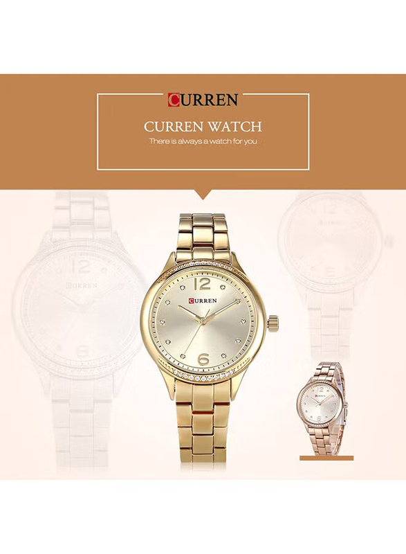Curren Analog Watch for Women with Stainless Steel Band, Water Resistance, WT-CU-9003-GO1, Gold-Silver