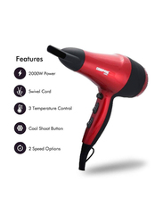 Geepas 3-Heat Coolshot Ionic Hair Dryer, 2000W, Red