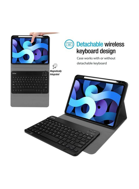 Ntech Magnetic Detachable Wireless English Keyboard with Pencil Holder & Case for iPad Air 4th Gen 10.9"/iPad Pro 11“ 2018/2020, Black
