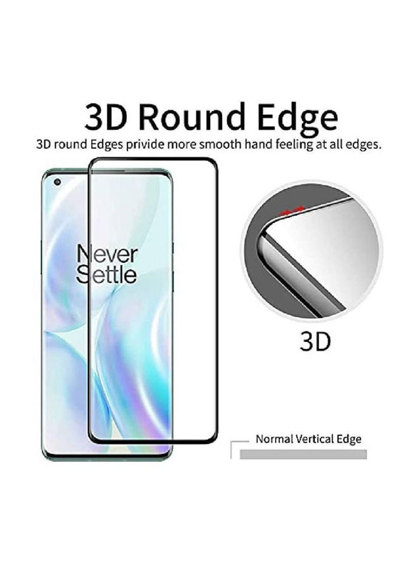 OnePlus 8 3D Round Edge Tempered Glass Screen Protector, Clear/Black