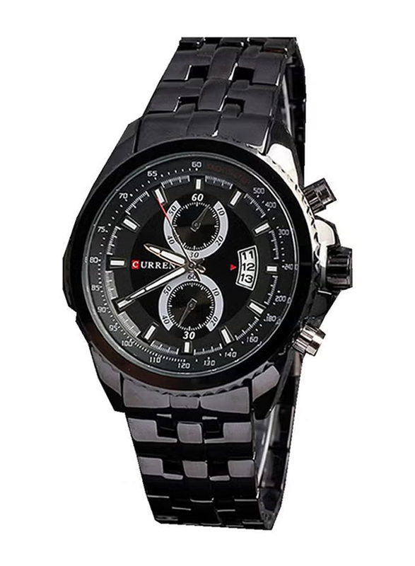 Curren Analog Chronograph Watch for Men with Stainless Steel Band, Water Resistant, M-8082, Black