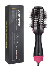 2-in-1 Multifunctional Volumizer Rotating Hot Hair Brush, Black/Pink