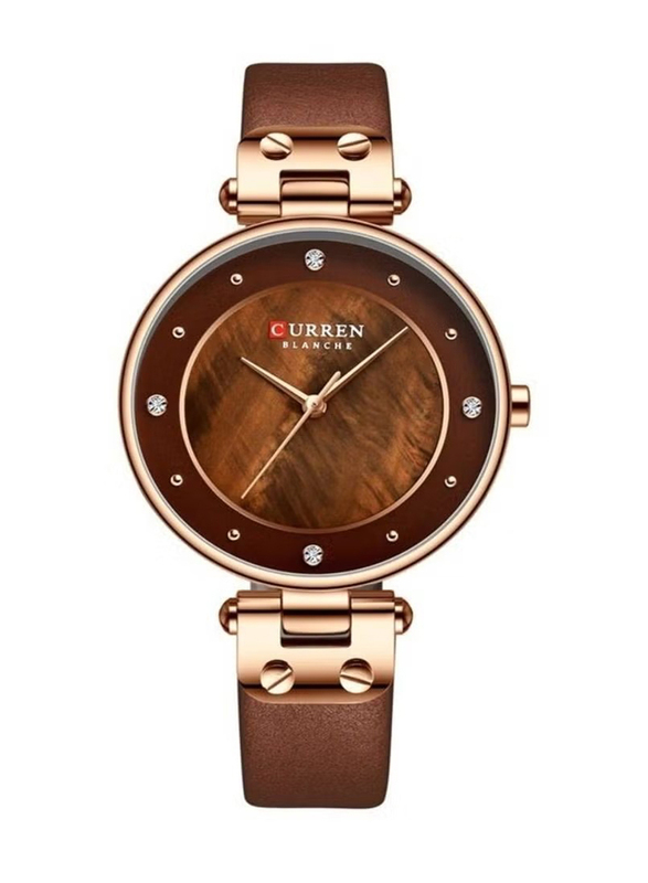 Curren Analog Watch for Women with Leather Band, 9056, Brown