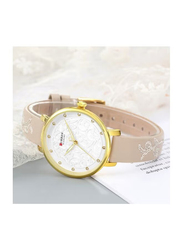 Curren Analog Watch for Women with PU Leather Band, Water Resistant, 9046, Beige-White