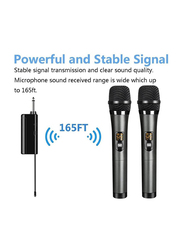 XiuWoo UHF Dual Portable Handheld Dynamic Mic with Rechargeable Receiver, Speaker & Amplifier, Black