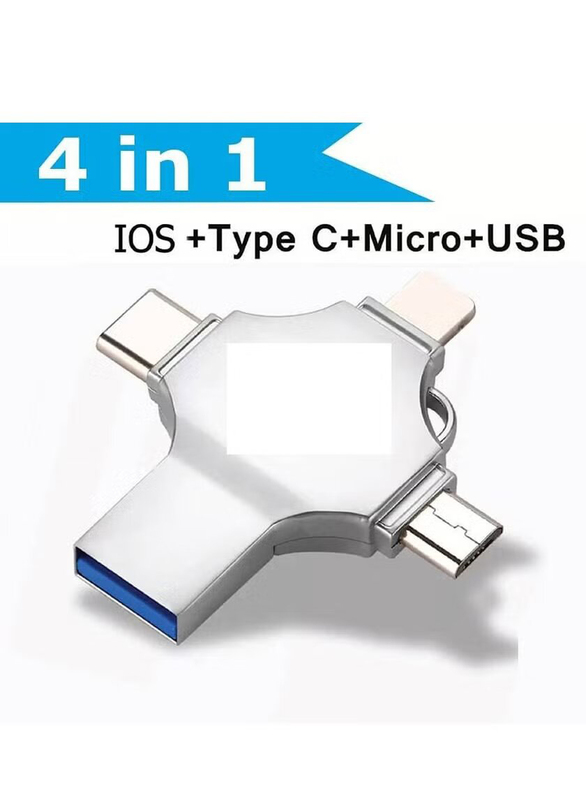 64GB 4-in-1 USB 3.0 Flash Drive for Lightning + Type C + Micro + USB Devices, White