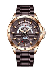 Curren Analog Watch for Men with Stainless Steel Band, Water Resistant and Chronograph, 8381, Brown/Brown