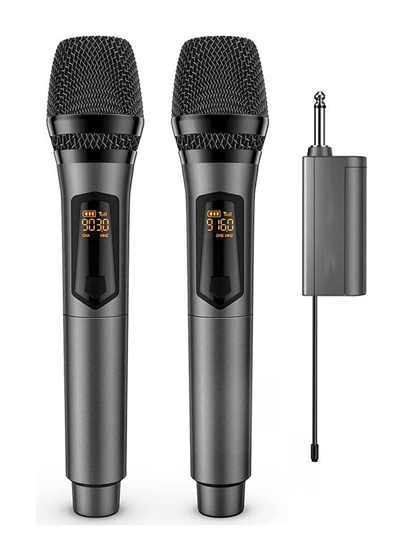XiuWoo UHF Dual Portable Handheld Dynamic Karaoke Wireless Microphone with Rechargeable Receiver for PA System/ Speaker/Amplifier/Family Party/Singing/Meeting, 2 Piece, Black