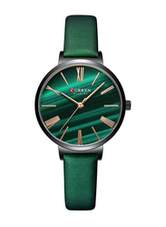 Curren Fashion Simple Analog Watch for Women with Leather Band, Water Resistant, Green