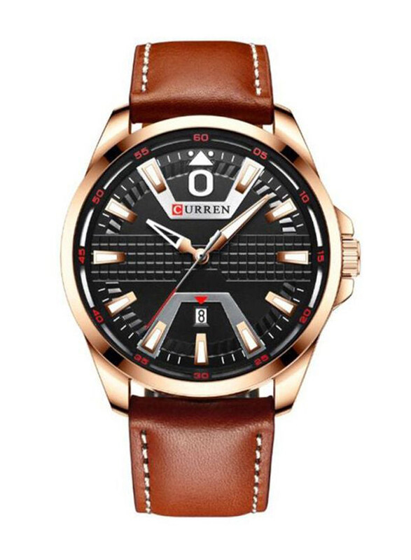 

Curren Analog Watch for Men with Leather Band and Water Resistant, J4364RG-KM, Brown-Black