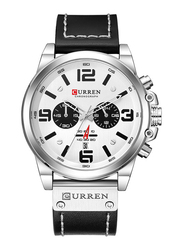 Curren Analog Watch for Men with Leather Band, Water Resistant and Chronograph, Black-White