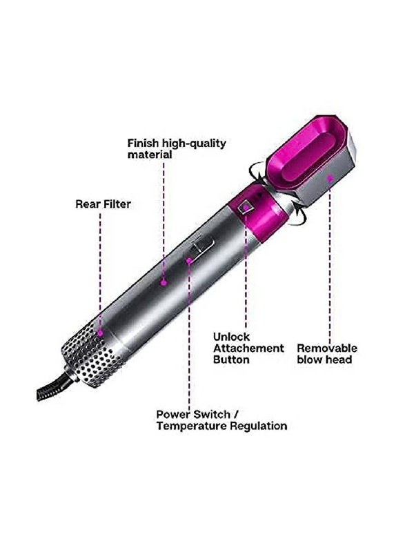 XiuWoo 5-in-1 Hot Air Styler Curler, Grey/Pink