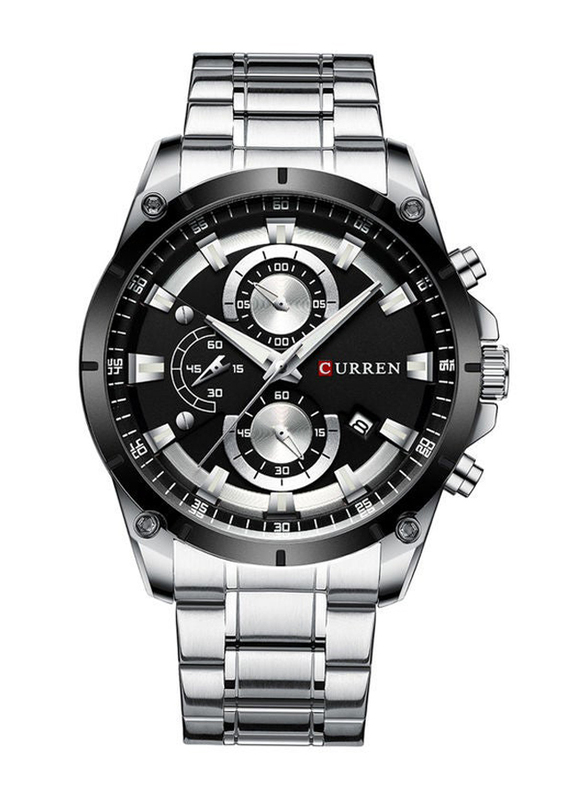 

Curren Analog Watch for Men with Stainless Steel Band, Chronograph, J4064WB-KM, Silver-Black