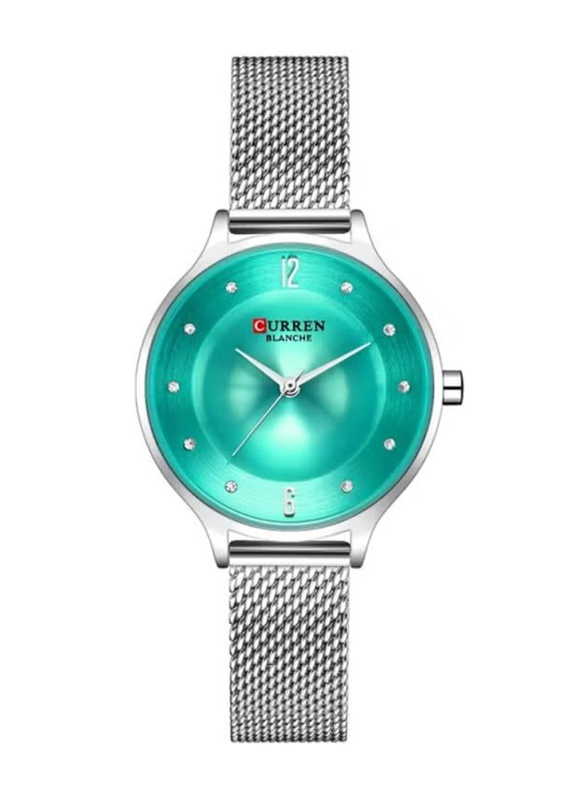 Curren Analog Watch for Women with Stainless Steel Band, C9036L-2, Silver-Green