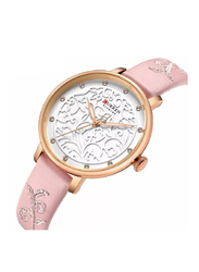 Curren Analog Watch for Women with Leather Band, Water Resistant, Pink-White