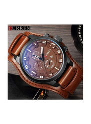 Curren Analog Quartz Watch for Men with Leather Band, Water Resistant and Chronograph, 8225, Brown