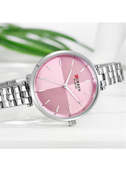 Curren Analog Watch for Women with Stainless Steel Band, Water Resistant, 9043, Pink-Silver