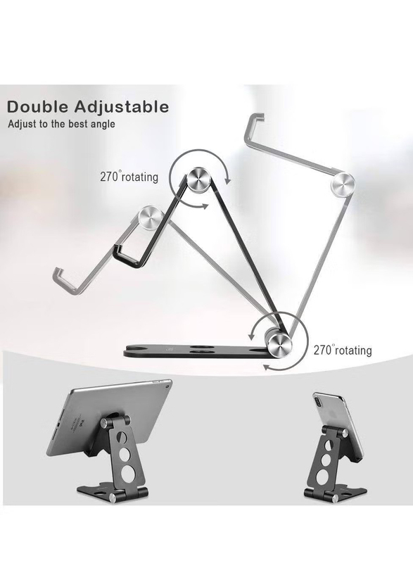 iPad, iPhone, Samsung, LG and More Aluminum Portable Folding Adjustable Stand Mounts with Anti-Slip Base Desktop, Cell Phone and Tablet Holder, Black