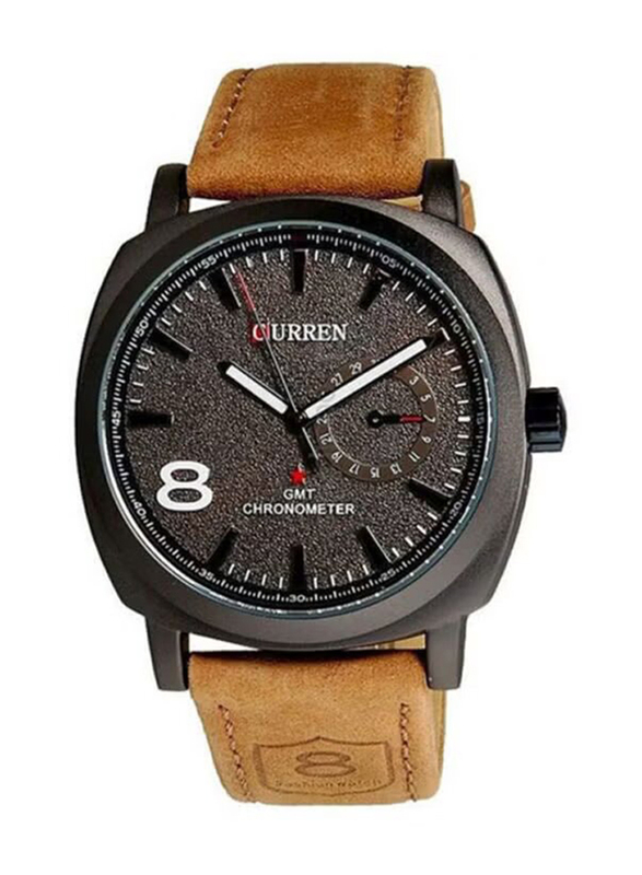 Curren Analog Watch for Men with Leather Band, Water Resistant, 8139, Brown-Black