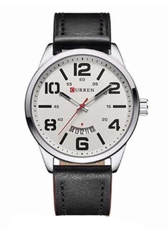 Curren Analog Watch for Men with Leather Band and Water Resistant, 8236, Black-White