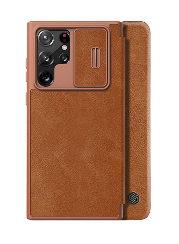 Samsung Galaxy S23 Ultra Luxury Wallet Business Style with Card Slot and Camera Protection Leather Mobile Phone Flip Case Cover, Brown