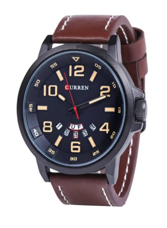 

Curren Stylish Analog Watch for Men with Leather Band & Date Display, Water Resistant, 8240, Brown-Black