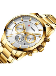 Curren Analog + Digital Watch for Men with Stainless Steel Band, Water Resistant, J4140G-KM, Gold-White