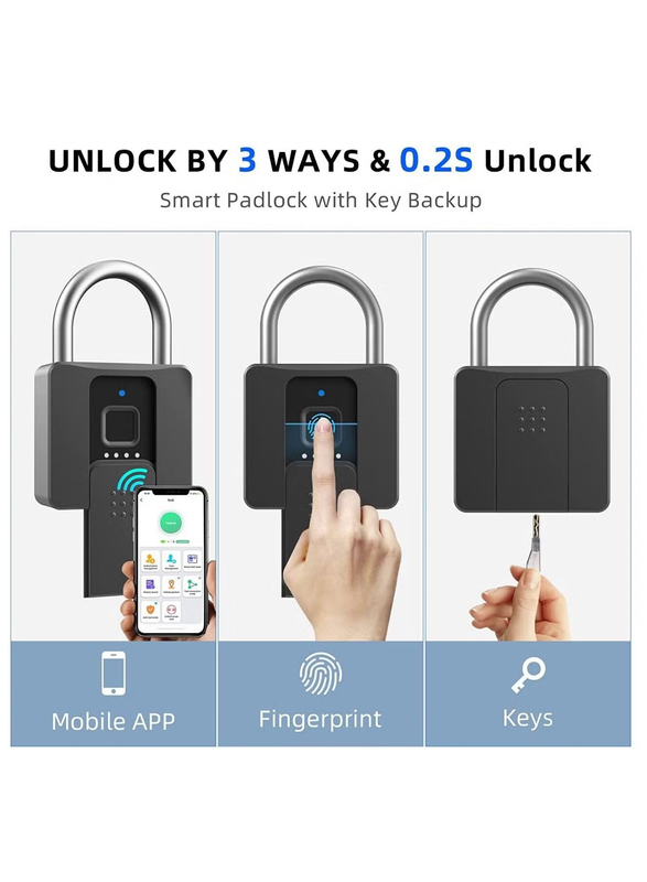 XiuWoo Fingerprint Padlock Bluetooth Lock/Mobile APP/Smart Padlock with Keyless Biometric, Black