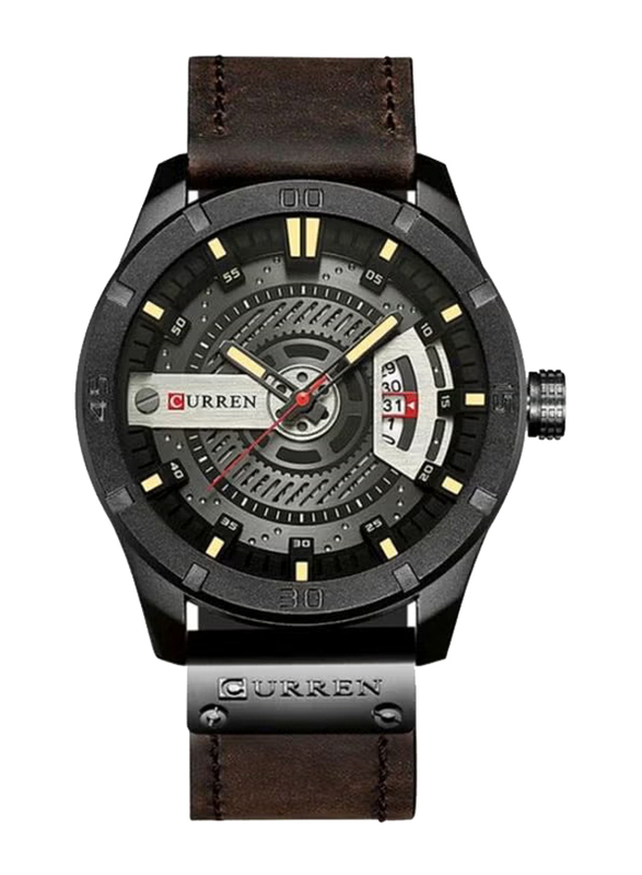 Curren Analog Watch for Men with Leather Band, Water Resistant, 8301R, Brown-Grey