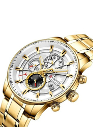 Curren Analog Watch for Men, Water Resistant and Chronograph, 8362, Gold/White
