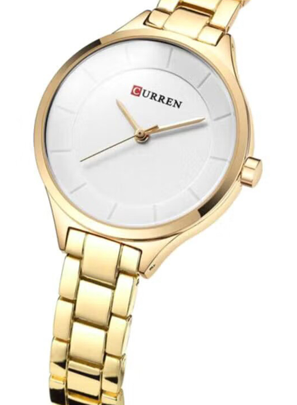 Curren Analog Watch for Women with Alloy Band, Water Resistant, 9015, Gold-White
