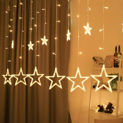 12 LED Star Curtain Lights with 8 Lighting Modes, Warm White