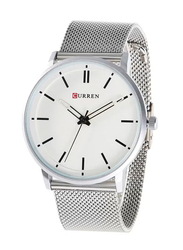 Curren Analog Watch for Men with Stainless Steel Band, Water Resistant, 8233, Silver-White
