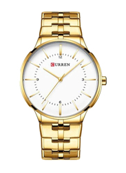 Curren Analog Watch for Men with Stainless Steel Band, CUR189, Gold-White